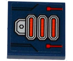 Tile 2 x 2 with Red Circuitry and 3 Red and Orange Light Bars Pattern (Sticker) - Set 70319