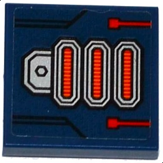 Tile 2 x 2 with Red Circuitry and 3 Red and Orange Light Bars Pattern (Sticker) - Set 70319