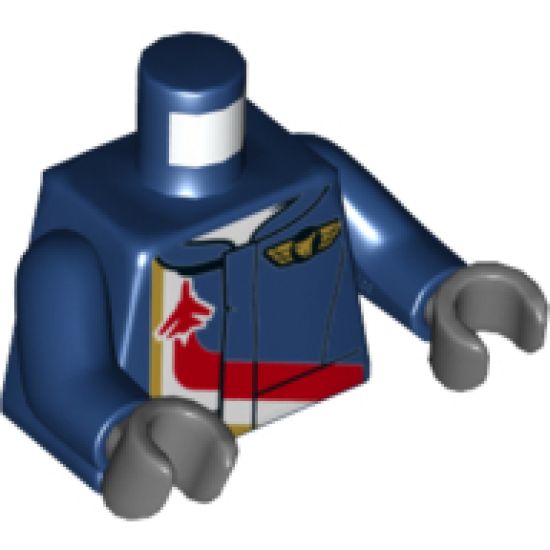 Torso Jet Pilot Airplane over Red, White and Gold Stripe Pattern / Dark Blue Arms / Dark Bluish Gray Hands