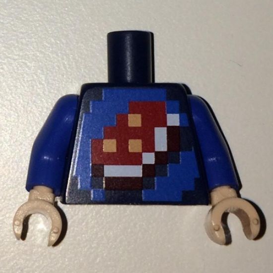 Torso Shirt with Pixelated Porkchop Icon on Blue Background Pattern / Blue Arms / Light Nougat Hands