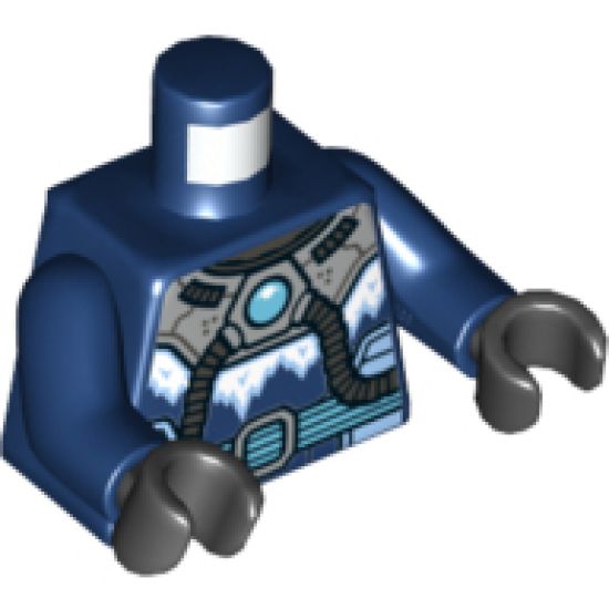 Torso Armor with Medium Azure Round Crystal and Belt, Silver Tubes and Buckle and White Ice Pattern / Dark Blue Arms / Black Hands