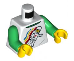 Torso Classic Space Minifigure Floating with Light Bluish Gray Wrinkles and Back Print Pattern / Green Arms / Yellow Hands