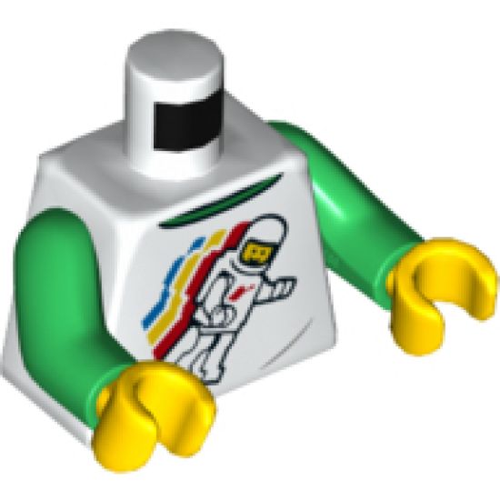 Torso Classic Space Minifigure Floating with Light Bluish Gray Wrinkles and Back Print Pattern / Green Arms / Yellow Hands