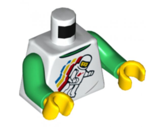 Torso Classic Space Minifigure Floating with Light Bluish Gray Wrinkles and Back Print Pattern / Green Arms / Yellow Hands
