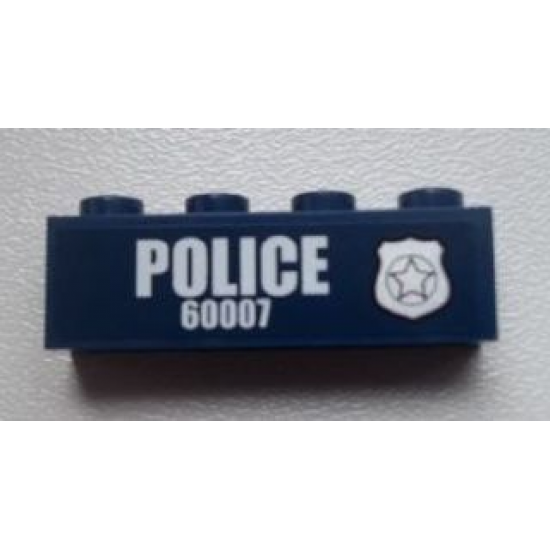 Brick 1 x 4 with Police Silver Star Badge and White 'POLICE 60007' Pattern Model Right Side (Sticker) - Set 60007