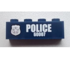 Brick 1 x 4 with Police Silver Star Badge and White 'POLICE 60007' Pattern Model Left Side (Sticker) - Set 60007