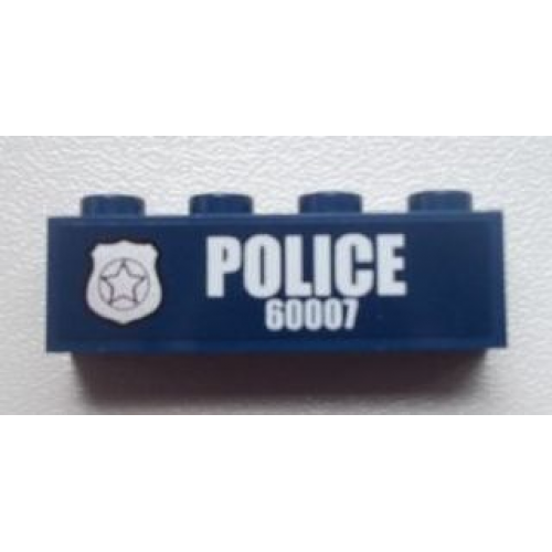 Brick 1 x 4 with Police Silver Star Badge and White 'POLICE 60007' Pattern Model Left Side (Sticker) - Set 60007