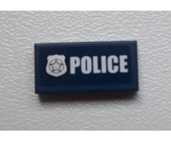 Tile 1 x 2 with Police Silver Star Badge and White 'POLICE' on Dark Blue Background Pattern (Sticker) - Set 60007