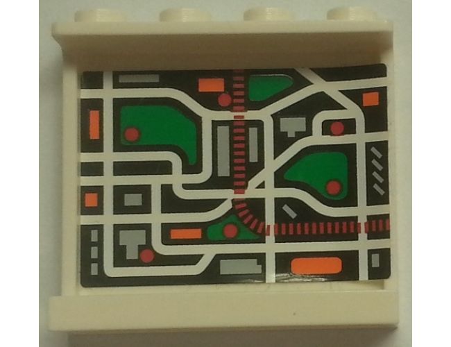Panel 1 x 4 x 3 with Side Supports - Hollow Studs with Map Street Pattern 7 on Inside (Sticker) - Set 7642