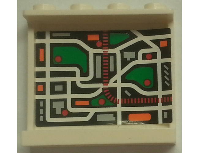 Panel 1 x 4 x 3 with Side Supports - Hollow Studs with Map Street Pattern 7 on Inside (Sticker) - Set 7642