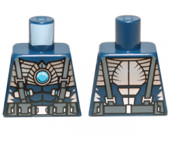 Torso Bare Chest with Muscles, Suspenders, Belt and Silver Armor with Blue Round Jewel (Chi) Pattern
