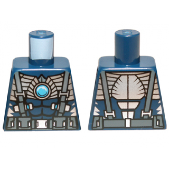 Torso Bare Chest with Muscles, Suspenders, Belt and Silver Armor with Blue Round Jewel (Chi) Pattern