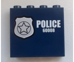 Panel 1 x 4 x 3 with Side Supports - Hollow Studs with Silver Star Badge and White 'POLICE 60008' Pattern Model Left Side (Sticker) - Set 60008