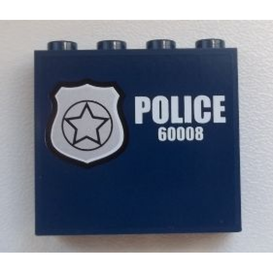 Panel 1 x 4 x 3 with Side Supports - Hollow Studs with Silver Star Badge and White 'POLICE 60008' Pattern Model Left Side (Sticker) - Set 60008