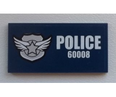 Tile 2 x 4 with Silver Star Badge and White 'POLICE 60008' on Dark Blue Background Pattern (Sticker) - Set 60008