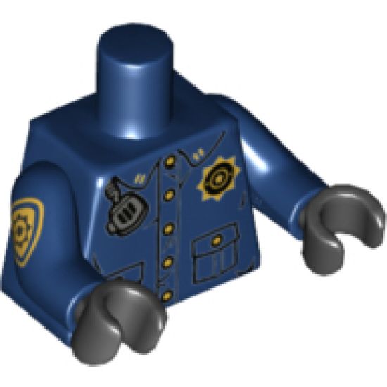 Torso Police Uniform, Gold Buttons and Badge, Radio Over Shoulder and 'GCPD' on Back Pattern / Dark Blue Arms with Gold Badge Right / Black Hands