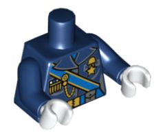 Torso Female Outline Military Uniform with Blue Sash and Belt and Gold Chain and Medals Pattern / Dark Blue Arms / White Hands