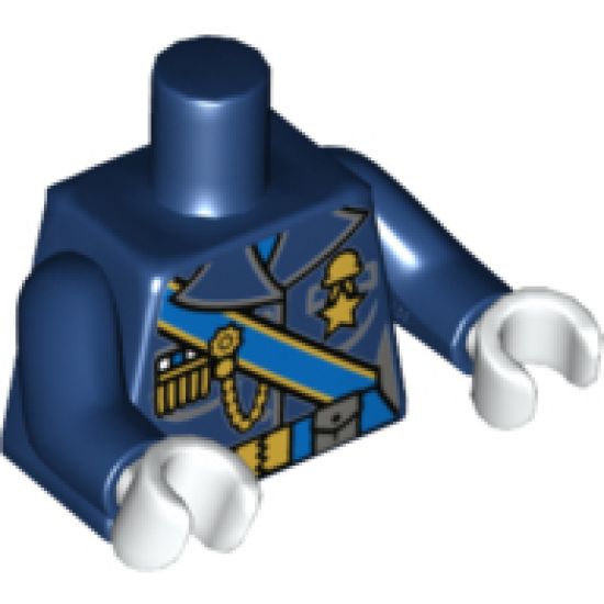 Torso Female Outline Military Uniform with Blue Sash and Belt and Gold Chain and Medals Pattern / Dark Blue Arms / White Hands