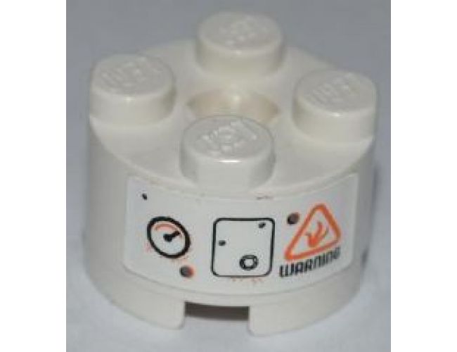 Brick, Round 2 x 2 with Axle Hole with Gauge, Bolted Panel and Black 'WARNING' Pattern (Sticker) - Set 8958