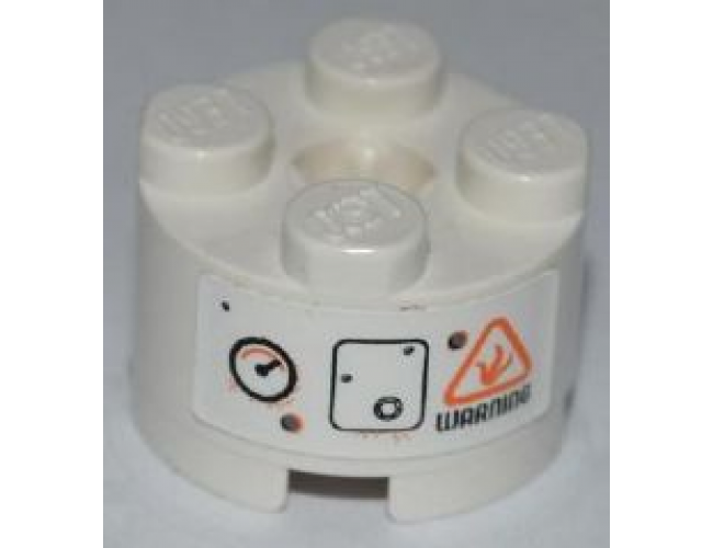 Brick, Round 2 x 2 with Axle Hole with Gauge, Bolted Panel and Black 'WARNING' Pattern (Sticker) - Set 8958