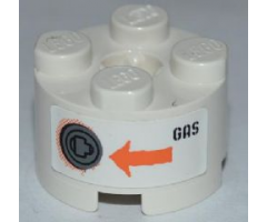 Brick, Round 2 x 2 with Axle Hole with Filler Cap, Orange Arrow and Black 'GAS' Pattern (Sticker) - Set 8958