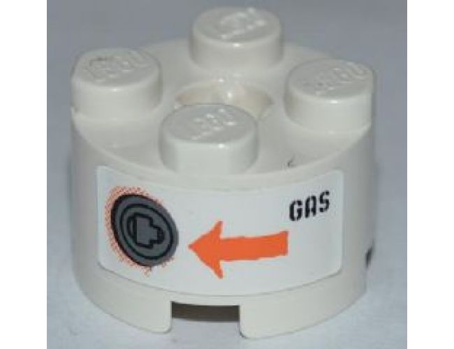 Brick, Round 2 x 2 with Axle Hole with Filler Cap, Orange Arrow and Black 'GAS' Pattern (Sticker) - Set 8958