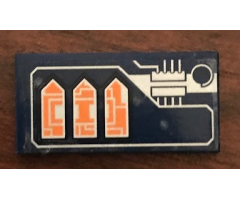 Tile 2 x 4 with Silver Circuitry and Orange Arrows Pattern Model Left Side (Sticker) - Set 70351