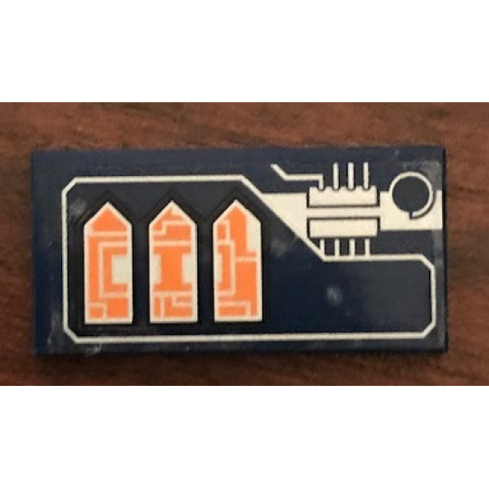 Tile 2 x 4 with Silver Circuitry and Orange Arrows Pattern Model Left Side (Sticker) - Set 70351