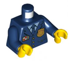Torso Police Suit with Tie and Pockets, Gold Star Badge and Buttons, Light Blue Undershirt Pattern / Dark Blue Arms / Yellow Hands