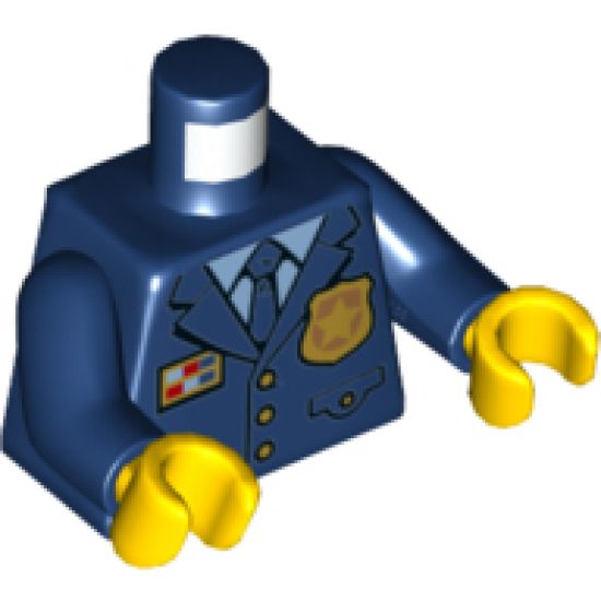 Torso Police Suit with Tie and Pockets, Gold Star Badge and Buttons, Light Blue Undershirt Pattern / Dark Blue Arms / Yellow Hands