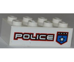 Brick 2 x 4 with Police White Star Badge and White 'POLICE' with Red Outline Pattern Model Right Side (Sticker) - Set 8301
