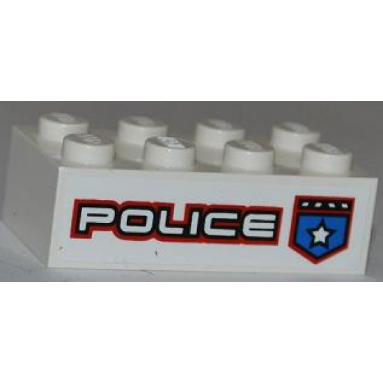 Brick 2 x 4 with Police White Star Badge and White 'POLICE' with Red Outline Pattern Model Right Side (Sticker) - Set 8301