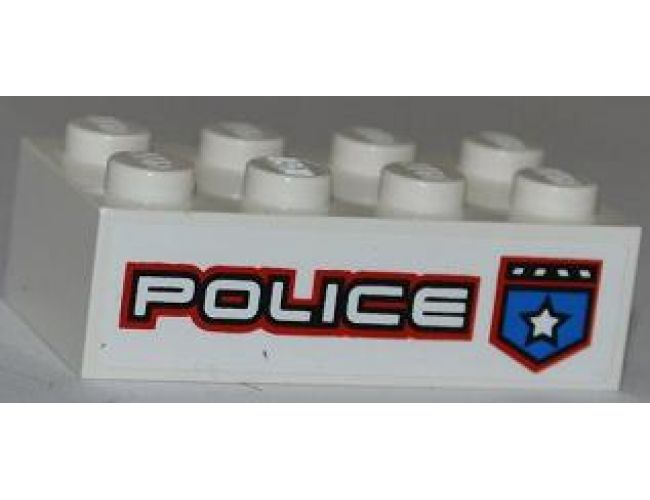 Brick 2 x 4 with Police White Star Badge and White 'POLICE' with Red Outline Pattern Model Right Side (Sticker) - Set 8301