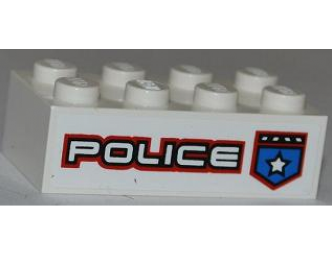 Brick 2 x 4 with Police White Star Badge and White 'POLICE' with Red Outline Pattern Model Right Side (Sticker) - Set 8301