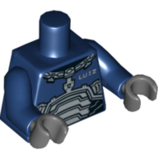 Torso Space Armor with 'LUIZ' Pattern / Dark Blue Arms / Dark Bluish Gray Hands