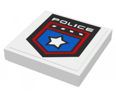 Tile 2 x 2 with Police White Star Badge and 'POLICE' Pattern (Sticker) - Set 8301