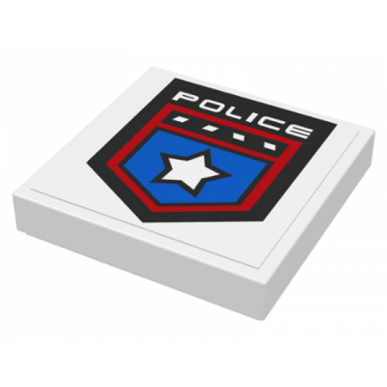 Tile 2 x 2 with Police White Star Badge and 'POLICE' Pattern (Sticker) - Set 8301