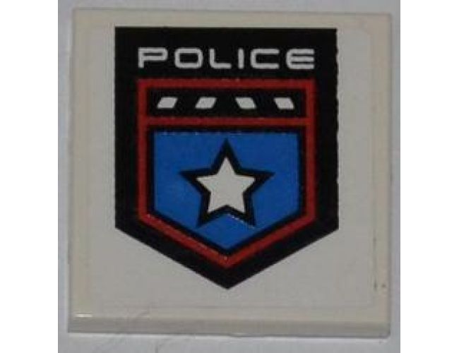 Tile 2 x 2 with Police White Star Badge and 'POLICE' Pattern (Sticker) - Set 8301