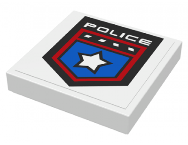 Tile 2 x 2 with Police White Star Badge and 'POLICE' Pattern (Sticker) - Set 8301
