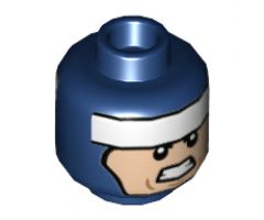 Minifigure, Head Dual Sided Balaclava, White Headband, Smile Mouth Corner Raised / Clenched Teeth Pattern (Batman) - Hollow Stud