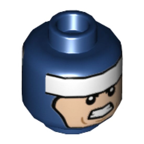 Minifigure, Head Dual Sided Balaclava, White Headband, Smile Mouth Corner Raised / Clenched Teeth Pattern (Batman) - Hollow Stud