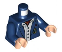 Torso Batman Suit Jacket, Light Blue Button Down Shirt Open Collar, Red Ascot, Gold Monogram Pattern / Dark Blue Arms / Light Nougat Hands