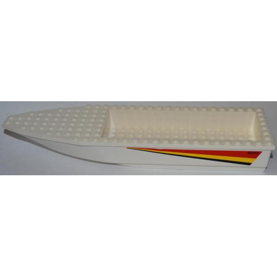Boat Hull Unitary 28 x 8 with White Top with Red, Yellow and Black Stripes and '4643' Pattern on Both Sides (Stickers) - Set 4643