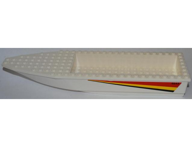 Boat Hull Unitary 28 x 8 with White Top with Red, Yellow and Black Stripes and '4643' Pattern on Both Sides (Stickers) - Set 4643