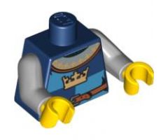 Torso Castle Fantasy Era Gold Crown on Dark Blue, Medium Blue Quarters, Collar Pattern / Light Bluish Gray Arms / Yellow Hands