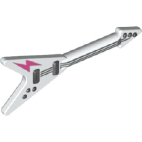 Minifigure, Utensil Guitar Electric 'Flying V' with Dark Pink Lightning Bolt Pattern