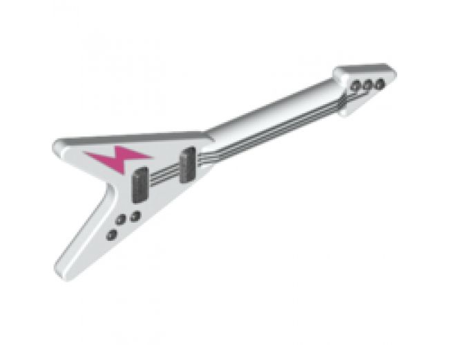 Minifigure, Utensil Guitar Electric 'Flying V' with Dark Pink Lightning Bolt Pattern