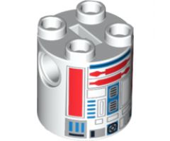 Brick, Round 2 x 2 x 2 Robot Body with Red Lines and Blue Pattern (R5-D8 / R5-D4)