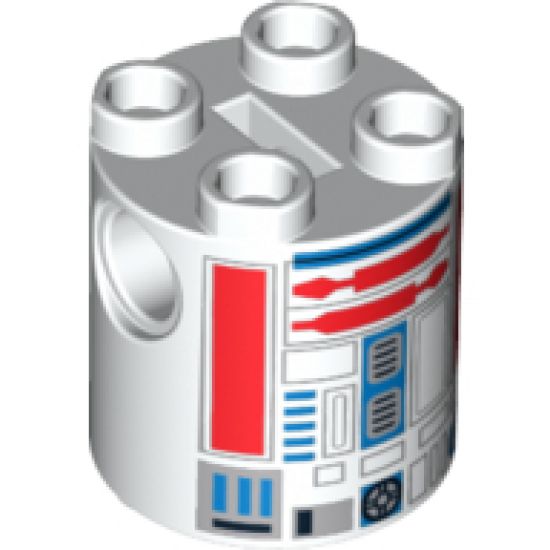 Brick, Round 2 x 2 x 2 Robot Body with Red Lines and Blue Pattern (R5-D8 / R5-D4)