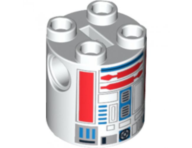 Brick, Round 2 x 2 x 2 Robot Body with Red Lines and Blue Pattern (R5-D8 / R5-D4)